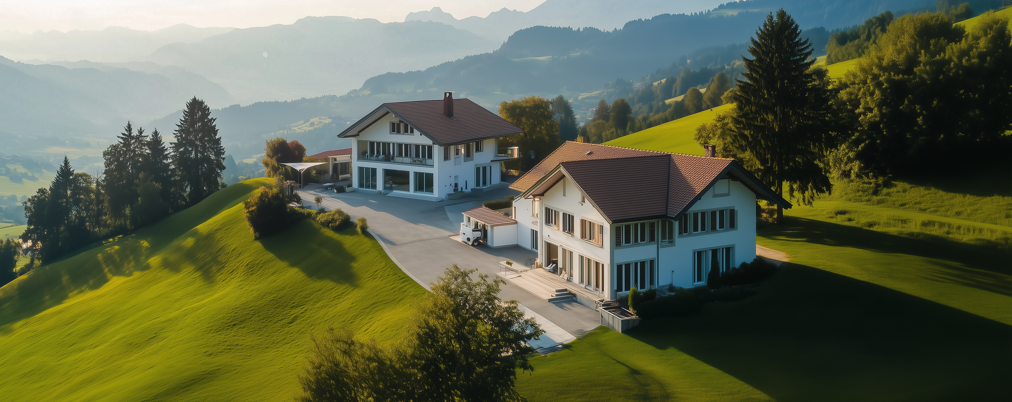 Drohnenperspektive über einem modernen Gebäude